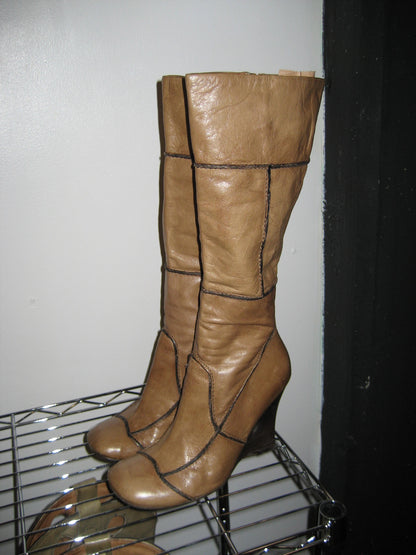 Aldo Y2K Beige Leather Heeled Boot