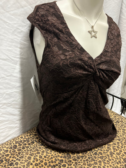 L - Rampage 2000s Brown Lace Knot Top