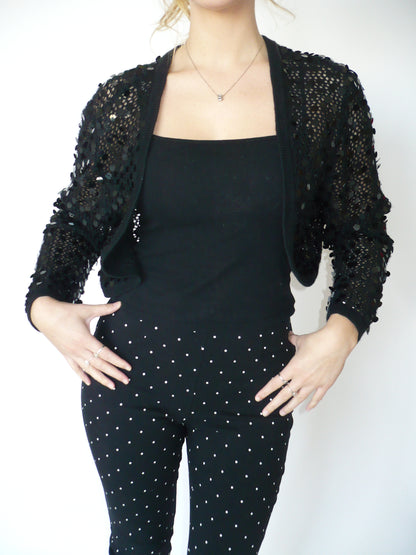 NY & Company Black Sequin Bolero Cardigan