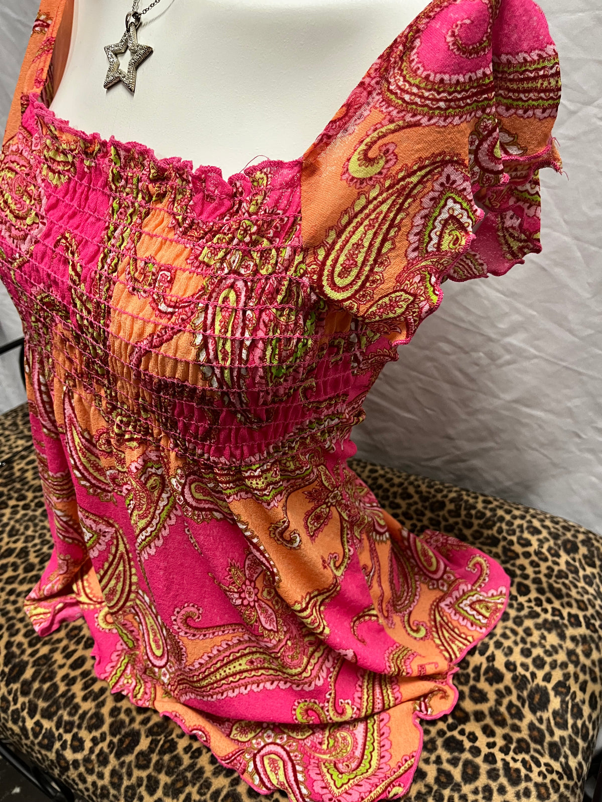 S - Vol. 1 Y2K Pink Paisley Ruched Flowy Blouse