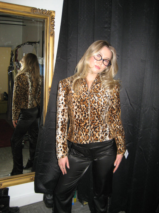 Leopard Print Velvet Collared Jacket