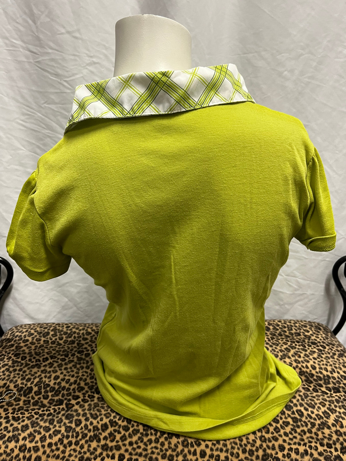 M - 212 Y2K Green Plaid Collared Blouse