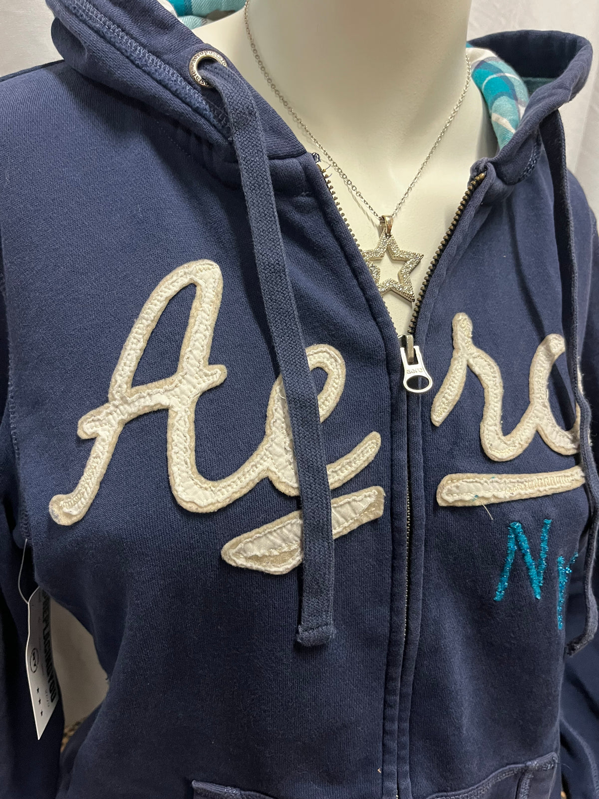 L - Aeropostale NY 2010s Navy Applique Zip Hoodie