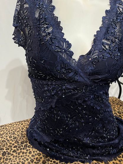 S - Le Chateau 2000s Navy Beaded Top