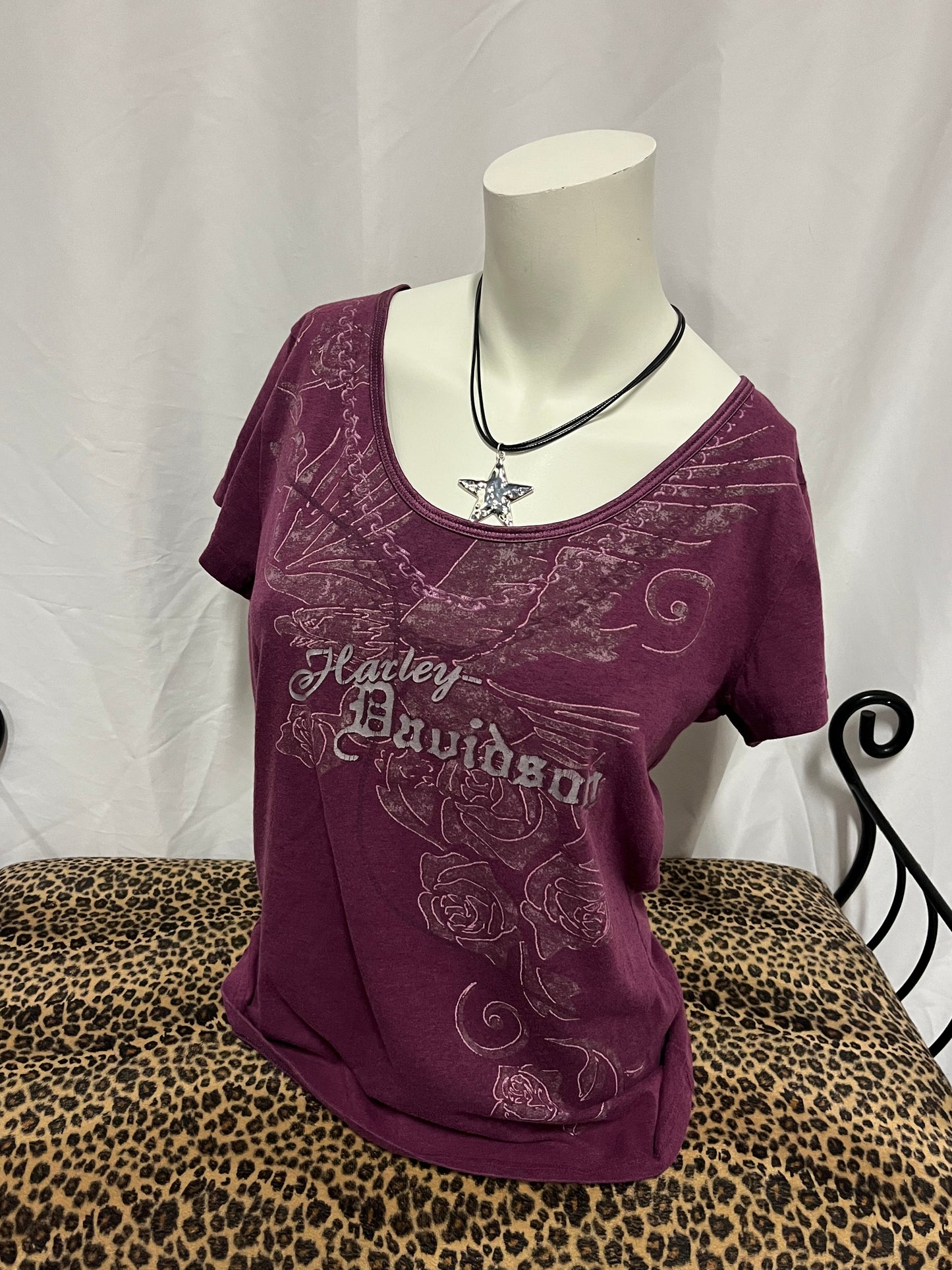L - Harley Davidson Purple 2000s Graphic Top