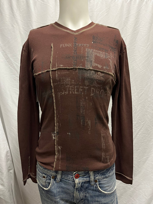 S - Redsquad Y2K Brown Gothic Graphic Long Sleeve