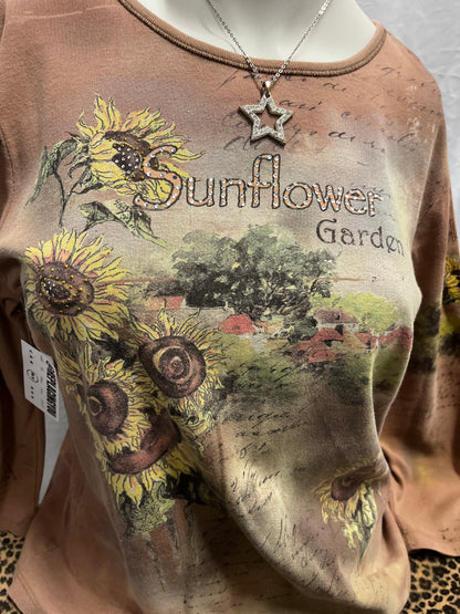 M/L - Cactus 2000s Sunflower Rhinestone Graphic Top