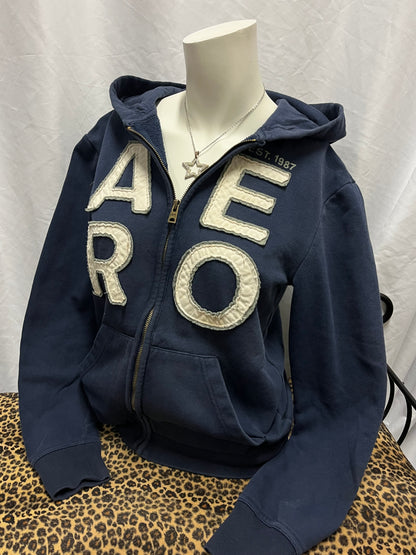 M - Aeropostale 2010s Navy Applique Zip Hoodie