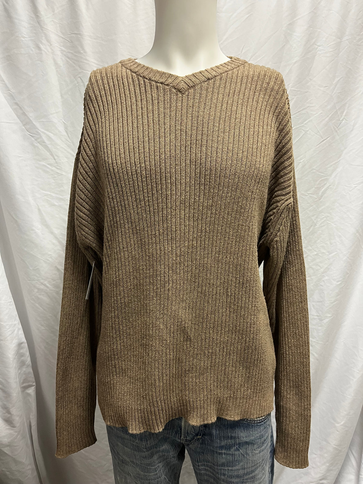 L - Northern Elements 90s Beige Ribbed Knit Sweater
