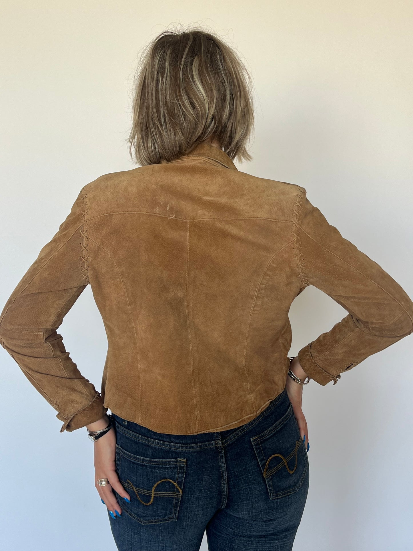 Beige Suede Button Up Vintage Leather Jacket