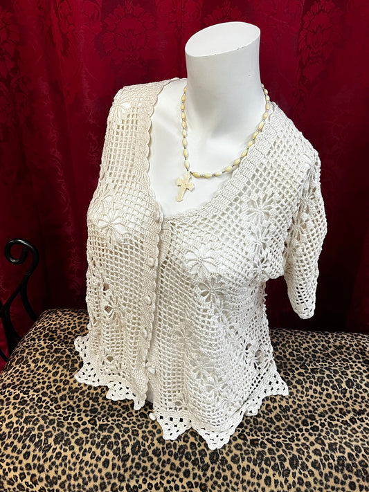 L - 90s Cream Crotchet Cardigan
