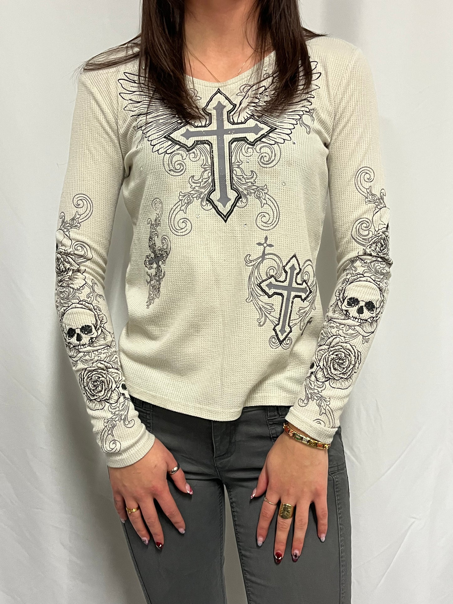 S - Social Collision Grunge Graphic Thermal Top