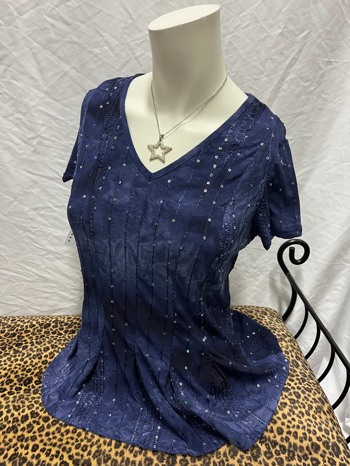 M - 2000s Navy Blue Sequin Fairy Blouse