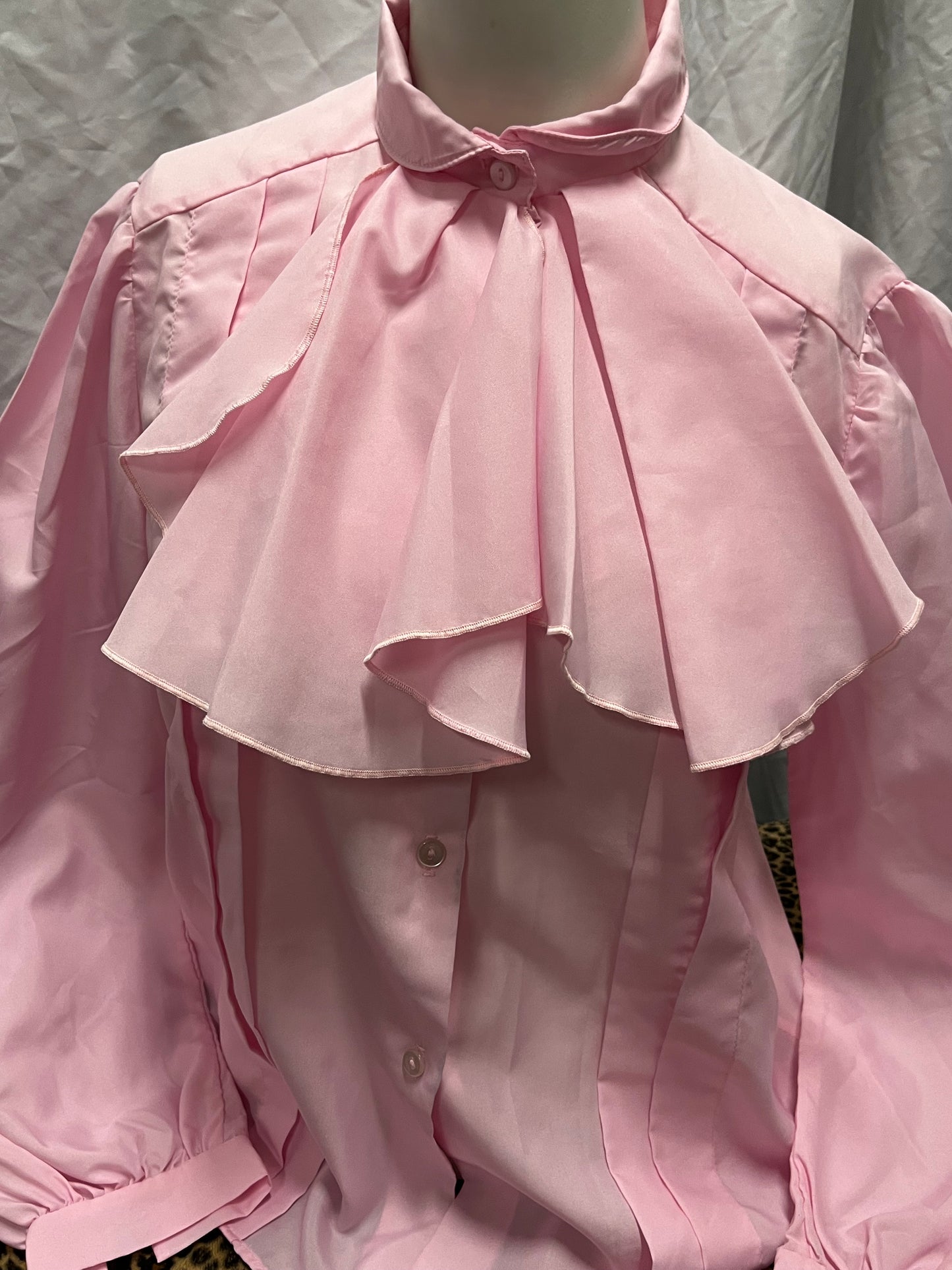 M - Pink Ruffle Neck Button Blouse Made In Canada