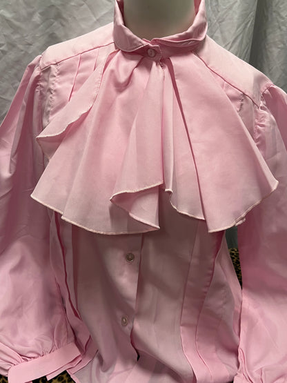 M - Pink Ruffle Neck Button Blouse Made In Canada