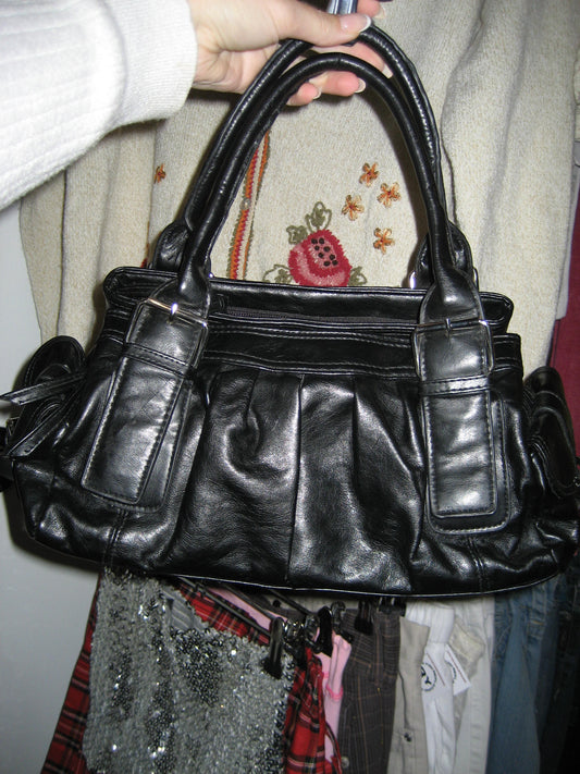 Black Pleather + Silver Shoulder Bag