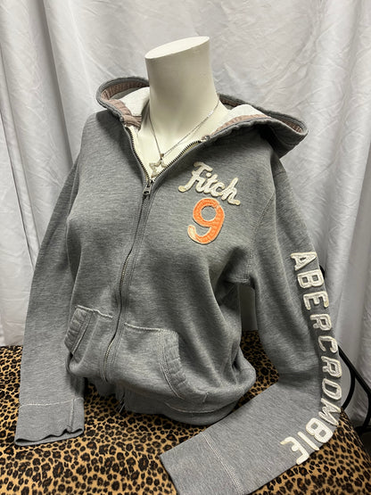 L - Abercrombie & Fitch Y2K Grey Applique Zip Hoodie