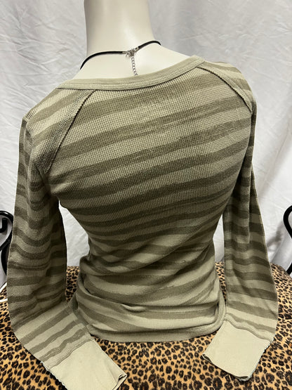 M - Decree Y2K Stripe + Flower Thermal Long Sleeve Top