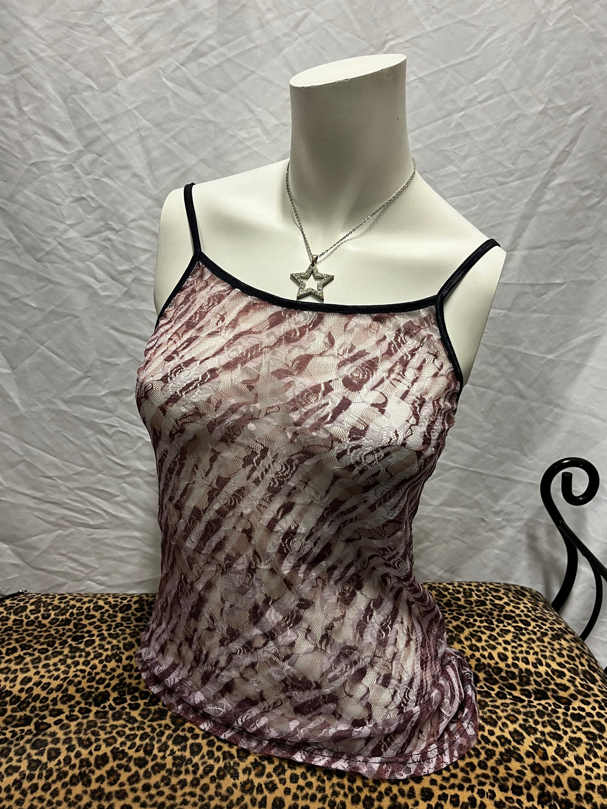 S - Hollywood Era Y2K Lace Mesh Cami Top