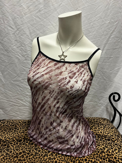 S - Hollywood Era Y2K Lace Mesh Cami Top