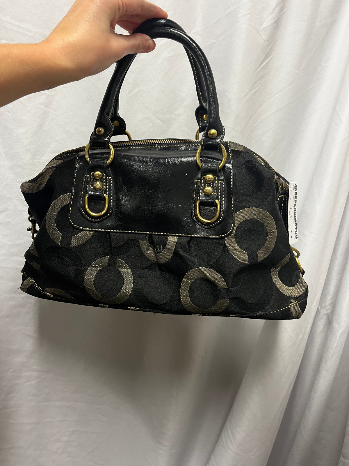 Purse - Coach Madison Graphic Op Art Sabrina Black Monogram Bag