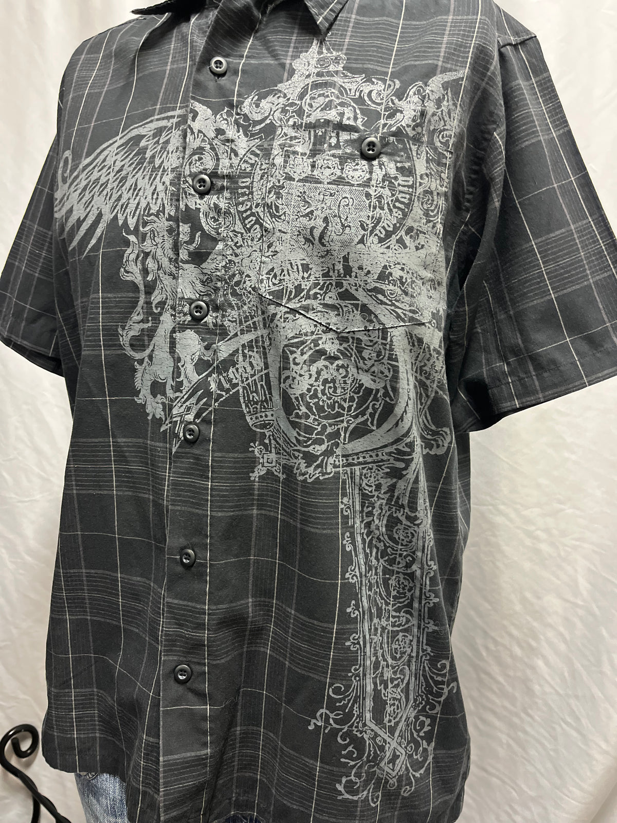 M - Roadster Y2K Gothic Black Button Down Shirt