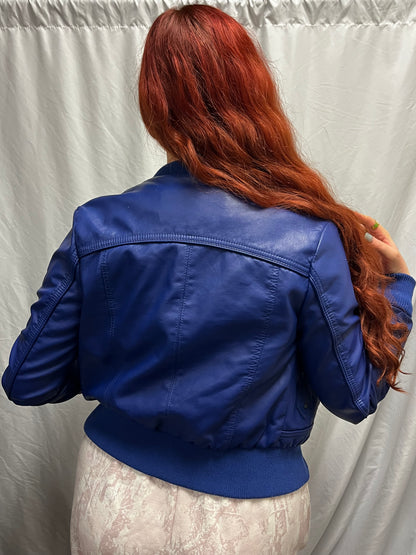 M - Ci Sono Y2K Blue Faux Leather Fitted Zip Jacket