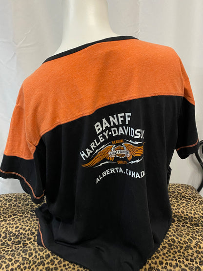 L/XL - Harley Davidson Black + Orange Graphic Top