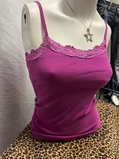 M - Aerie 2000s Magenta Lace Trim Cami