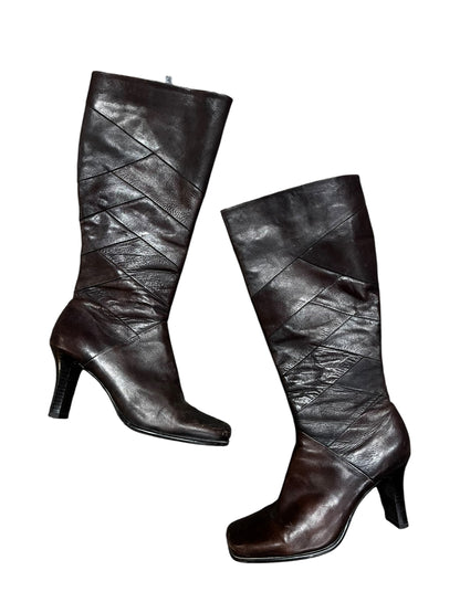 SZ 7.5 - 2000s Brown Leather Patchwork Heeled Boot