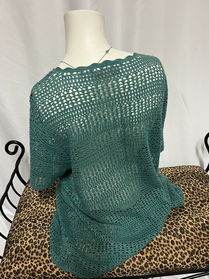 L/XL - Tanjay Teal 90s Crotchet Cardi