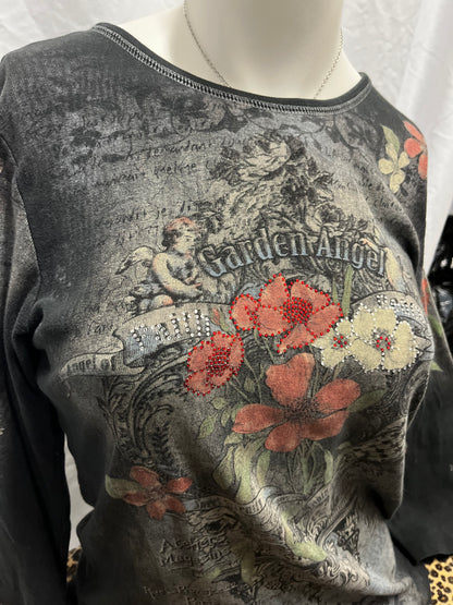 M - Cactus Garden Angel 3/4 Sleeve Graphic Top