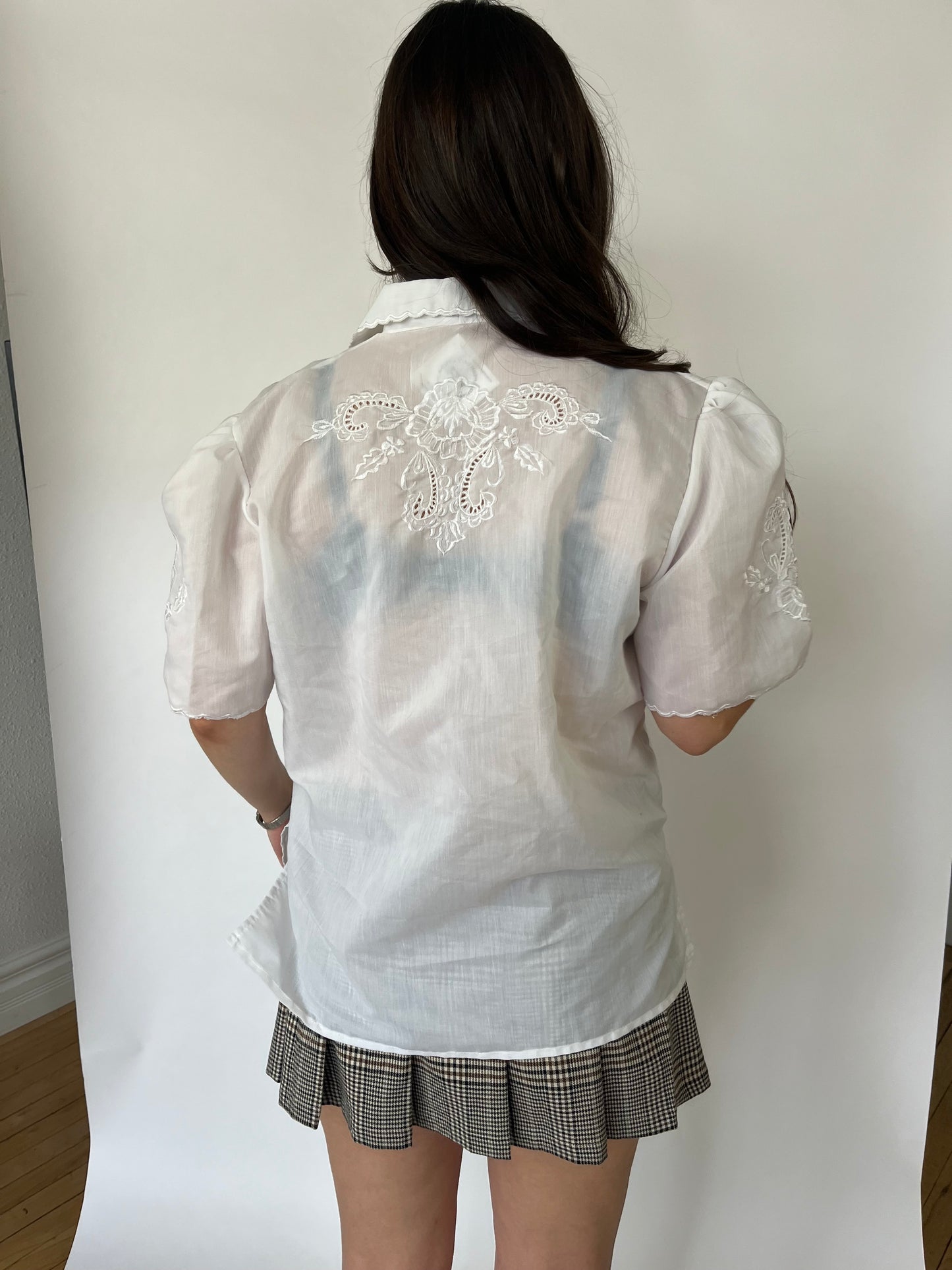 White Lace / Eyelet Button Blouse