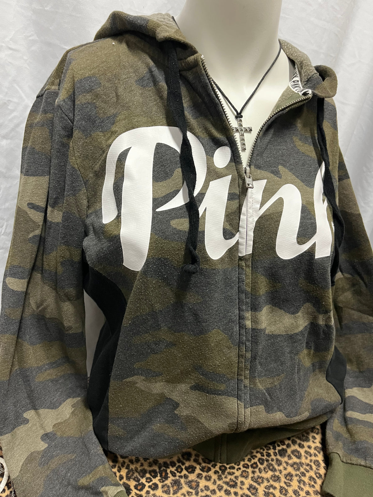 M - Victoria's Secret Pink Script Camo Zip Hoodie