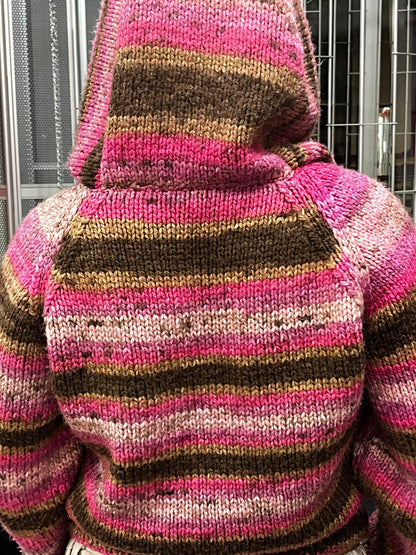 M/L - Pink Knit Zip Up Slouchy Hoodie