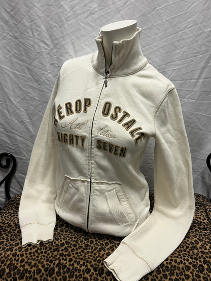 S - Aeropostale 2000s Ivory Spellout Track Jacket