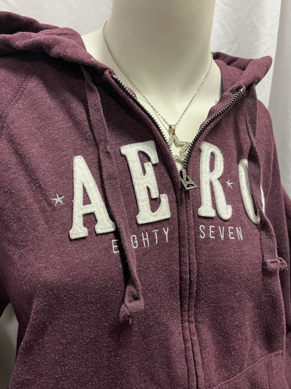 XL - Aeropostale 2010s Applique Burgundy Zip Hoodie