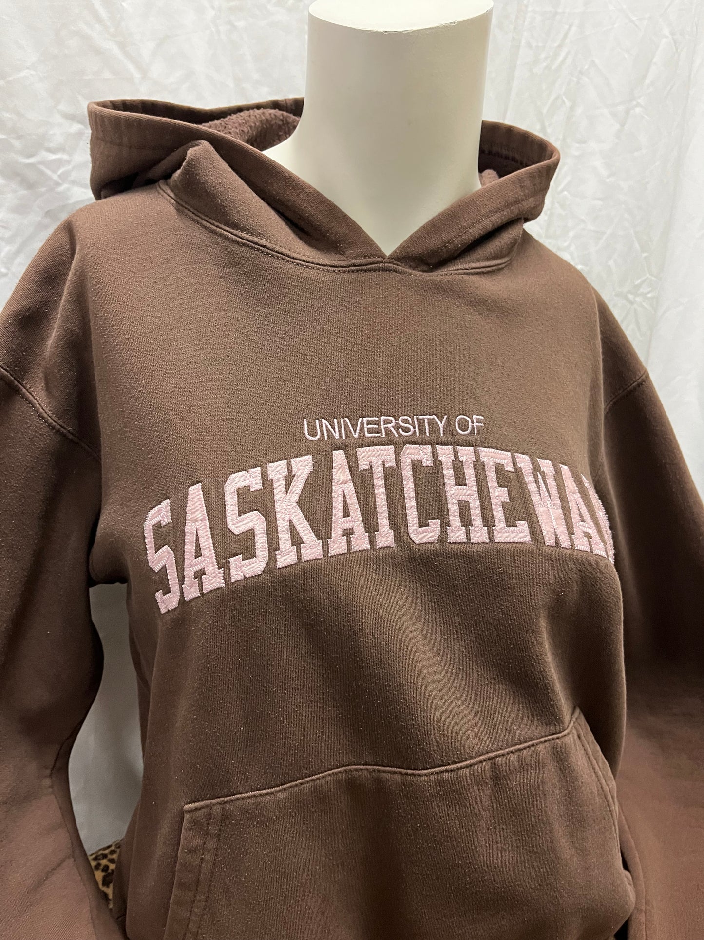 M - University of Saskatchewan Y2K Brown + Pink Hoodie