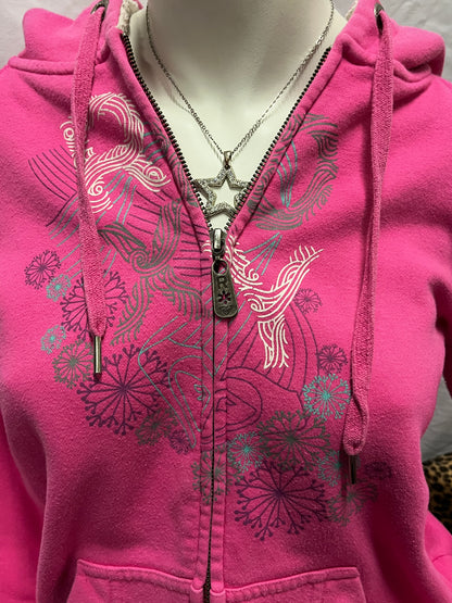 S - Roxy Y2K Pink Sherpa Lined Zip Hoodie