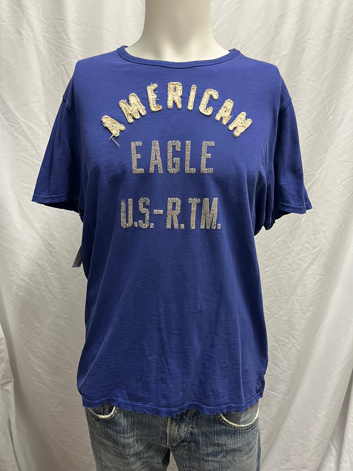 L - American Eagle Y2K Blue Applique Tee