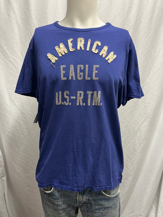 L - American Eagle Y2K Blue Applique Tee