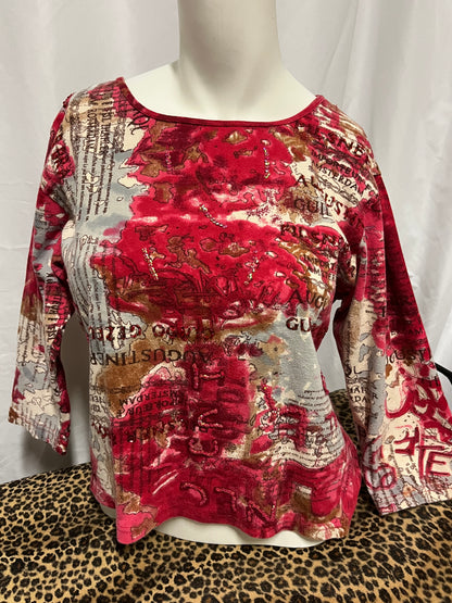 M - Passports AOP Pink Sequin Graphic Top