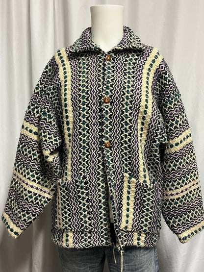 L - 90s Woven Baja Surf Blanket Button Down Coat