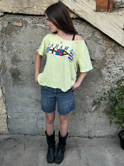 L - Bahamas 90s Single Stitch Off-The-Shoulder Tee