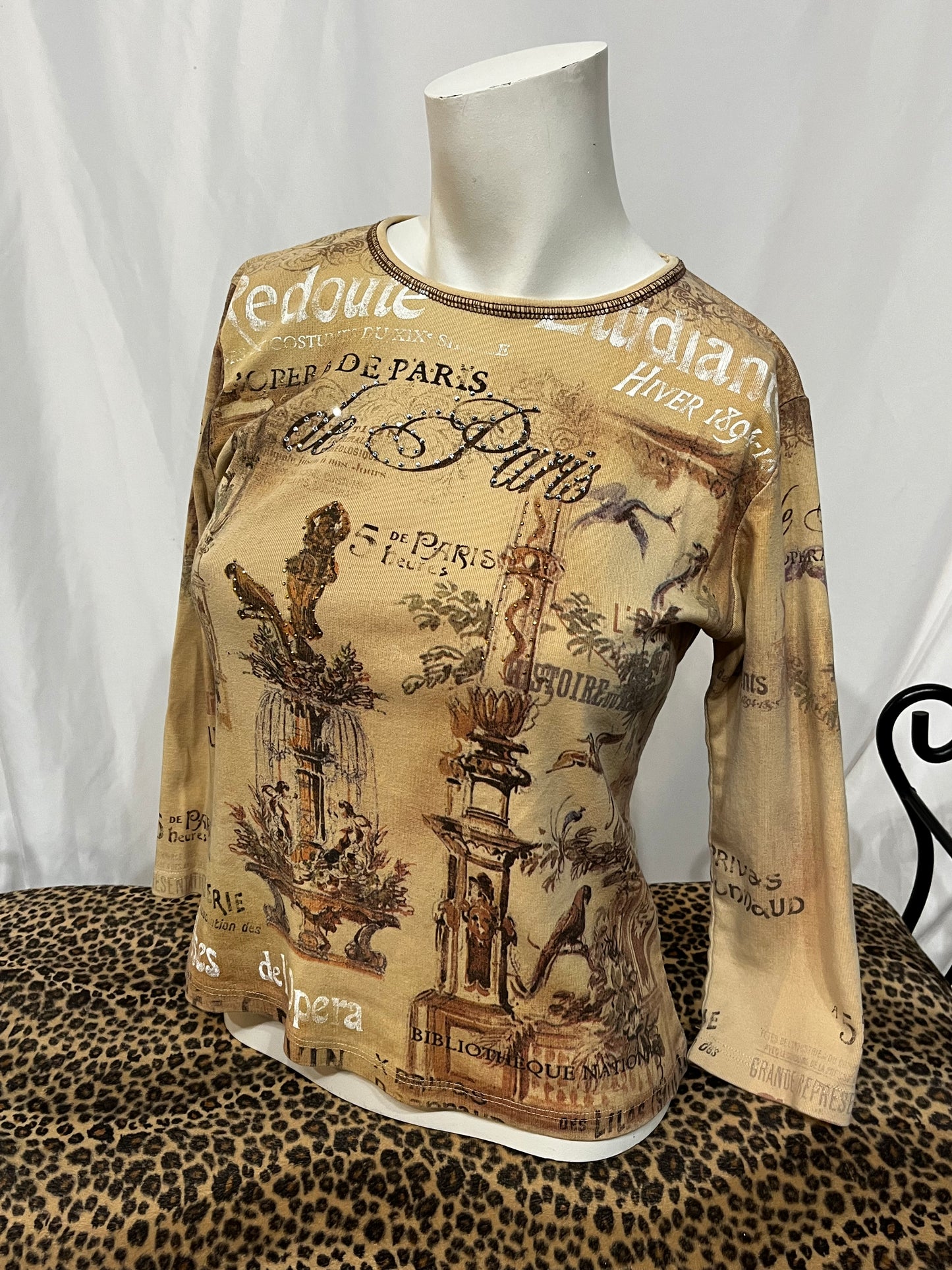 S - Cactus 2000s Paris Rhinestone Graphic Top