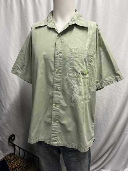 L - Liquid Y2K Sage Graphic Button Down Shirt