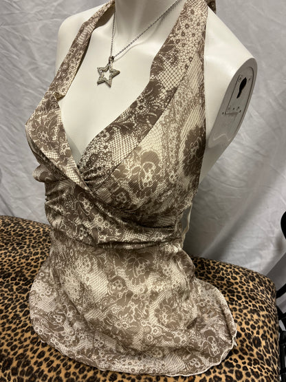 S - Charlotte Russe Y2K White + Beige Halter Top