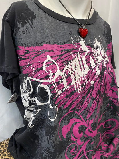 2XL - Romance Rhinestone Gothic Graphic Top