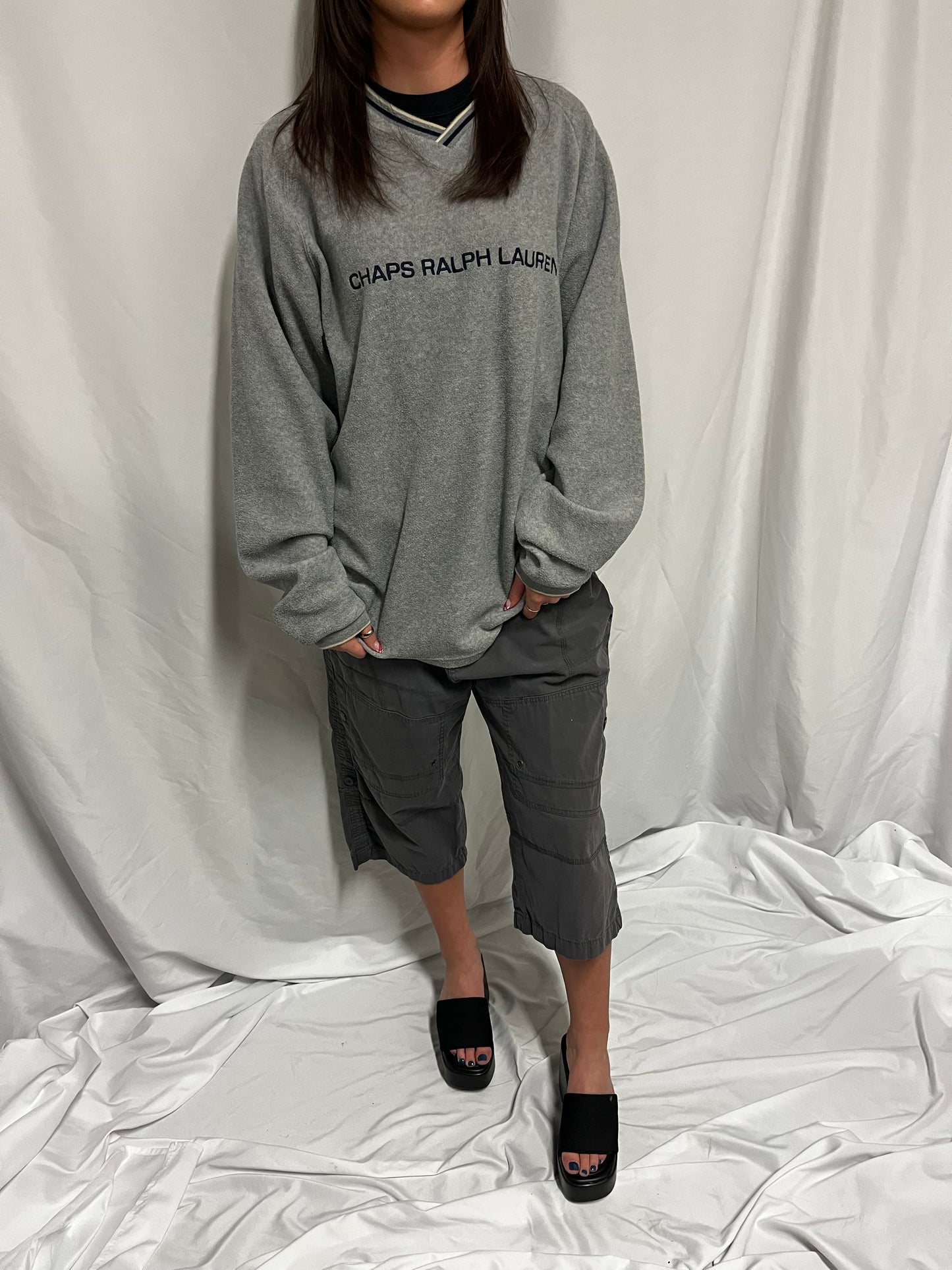 36" - Moto 2000s Grey Canvas Wide Leg Utility Pant