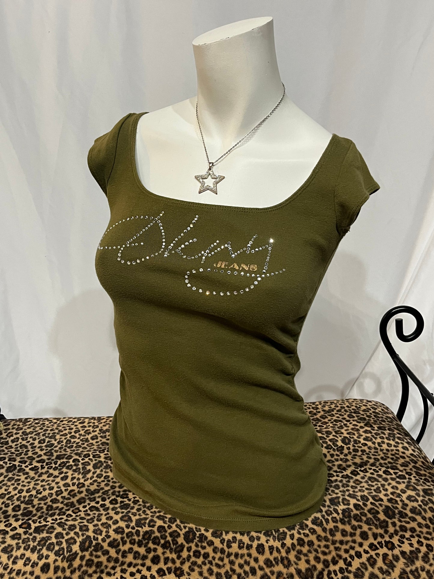S - DKNY Jeans 2000s Rhinestone Rouched Top